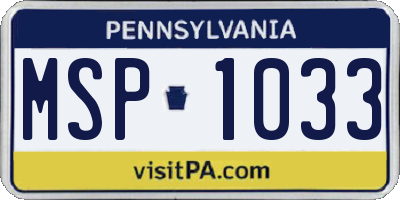 PA license plate MSP1033