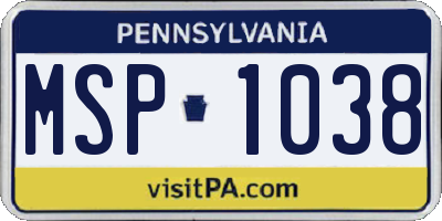 PA license plate MSP1038