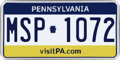 PA license plate MSP1072