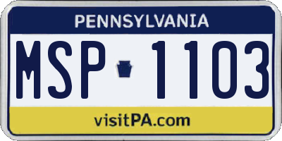PA license plate MSP1103