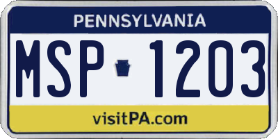 PA license plate MSP1203