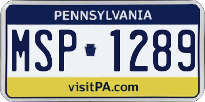 PA license plate MSP1289