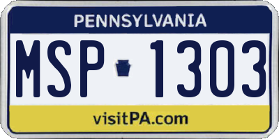 PA license plate MSP1303