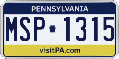 PA license plate MSP1315