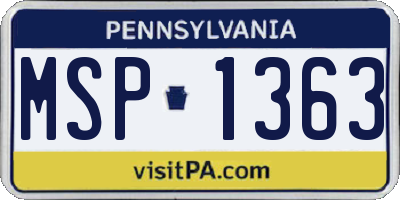PA license plate MSP1363