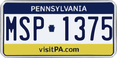 PA license plate MSP1375