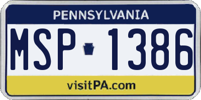 PA license plate MSP1386