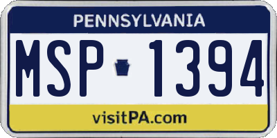 PA license plate MSP1394