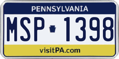 PA license plate MSP1398