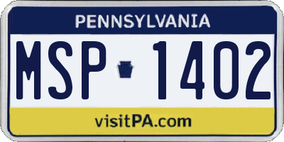 PA license plate MSP1402