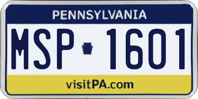 PA license plate MSP1601