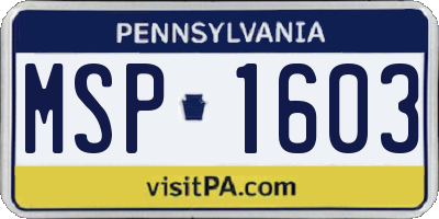 PA license plate MSP1603