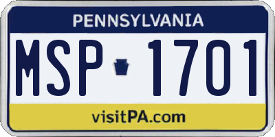 PA license plate MSP1701
