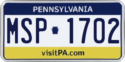 PA license plate MSP1702