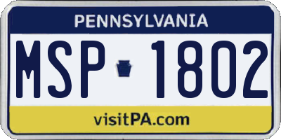 PA license plate MSP1802