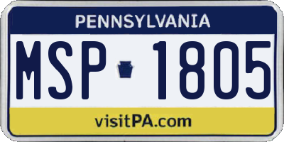 PA license plate MSP1805
