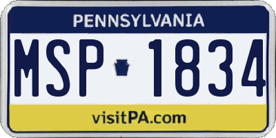 PA license plate MSP1834