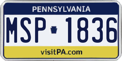 PA license plate MSP1836