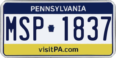 PA license plate MSP1837