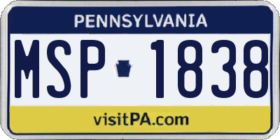 PA license plate MSP1838