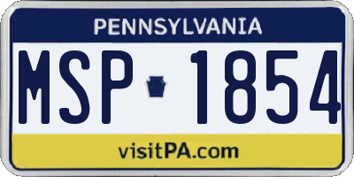 PA license plate MSP1854