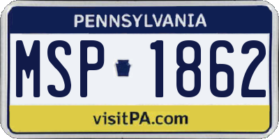 PA license plate MSP1862