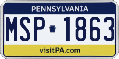 PA license plate MSP1863