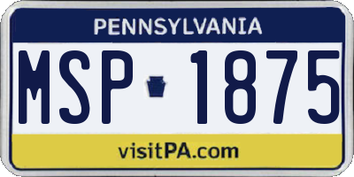 PA license plate MSP1875