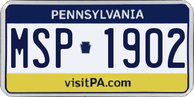 PA license plate MSP1902