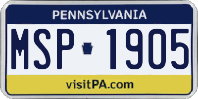 PA license plate MSP1905