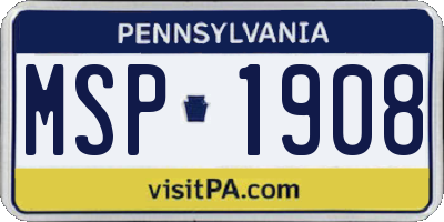 PA license plate MSP1908