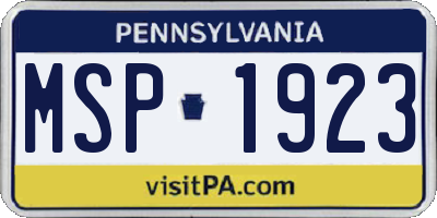 PA license plate MSP1923