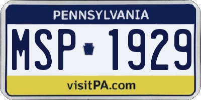 PA license plate MSP1929