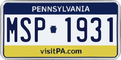 PA license plate MSP1931