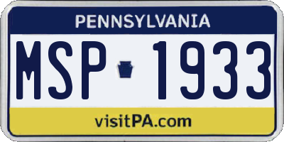 PA license plate MSP1933