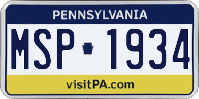 PA license plate MSP1934