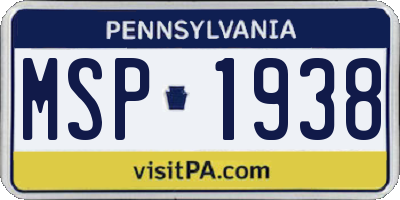 PA license plate MSP1938