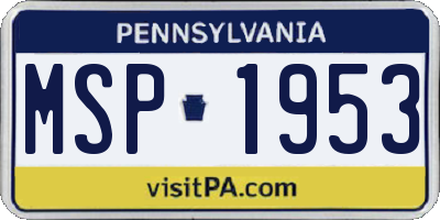 PA license plate MSP1953