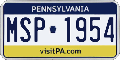 PA license plate MSP1954