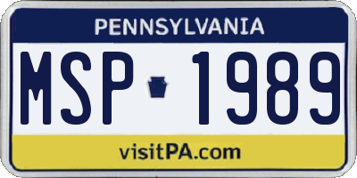 PA license plate MSP1989