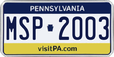 PA license plate MSP2003