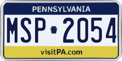 PA license plate MSP2054