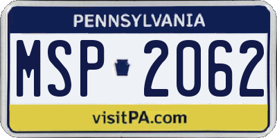 PA license plate MSP2062