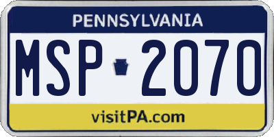 PA license plate MSP2070