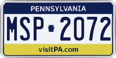 PA license plate MSP2072