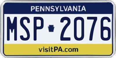 PA license plate MSP2076
