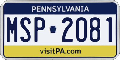 PA license plate MSP2081