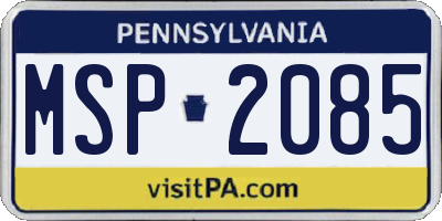 PA license plate MSP2085