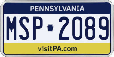 PA license plate MSP2089