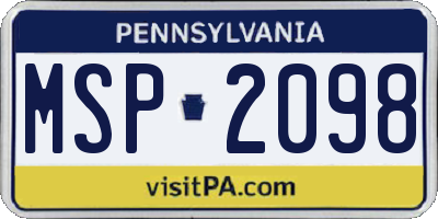PA license plate MSP2098
